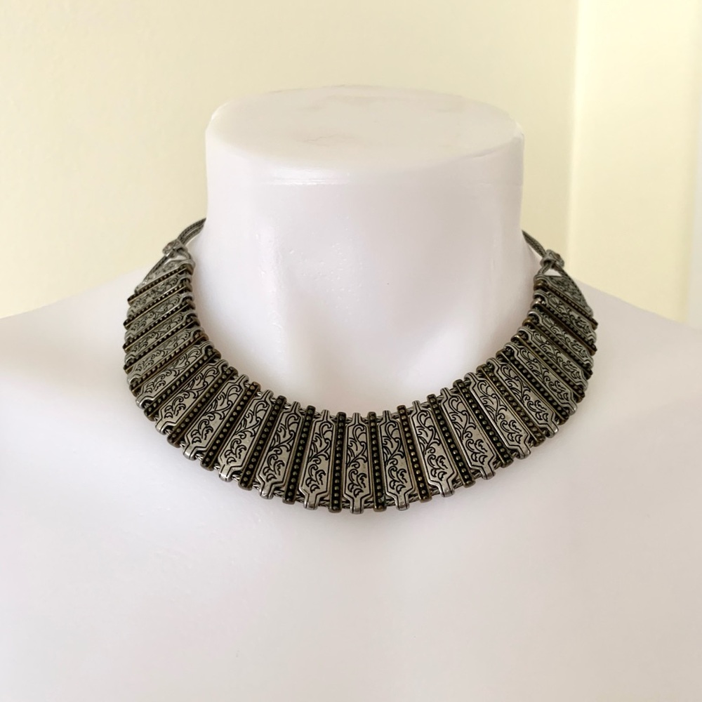 Vintage etched silver tone collar choker necklace  by Lia Sophia Kiam Family